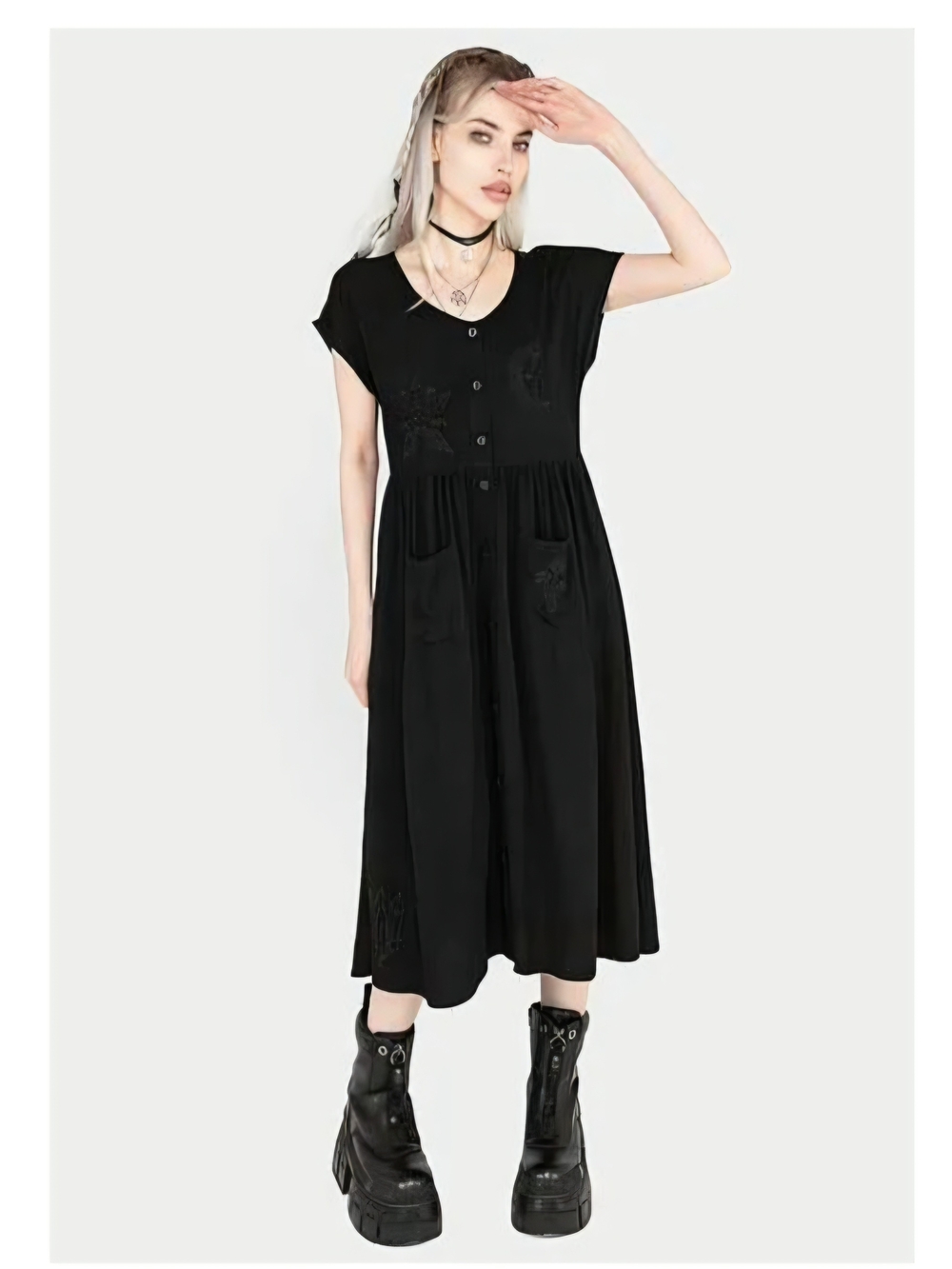 Disturbia Black Button-Front Midi Dress